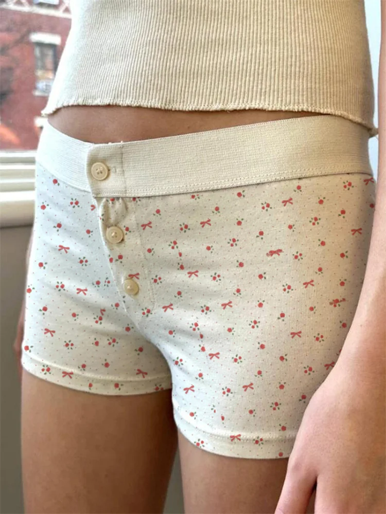 Women's Summer Shorts Fashion Print Buttons Elastic Waist Comfy Sleep Shorts Summer Casual Pajama Bottoms_ecoleips.com