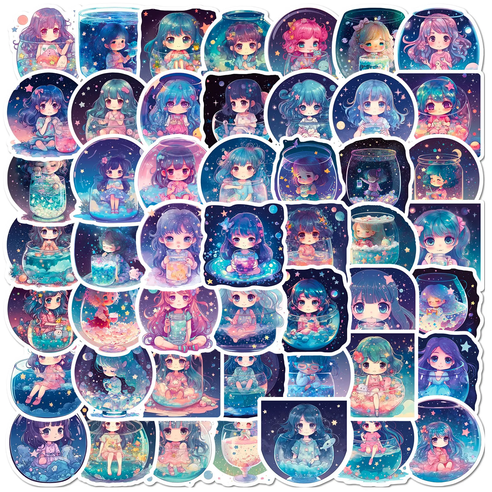 50Pcs Cartoon Beautiful Starry Girl Series Graffiti Stickers Suitable for Laptop Helmets Desktop Decoration DIY Stickers Toys