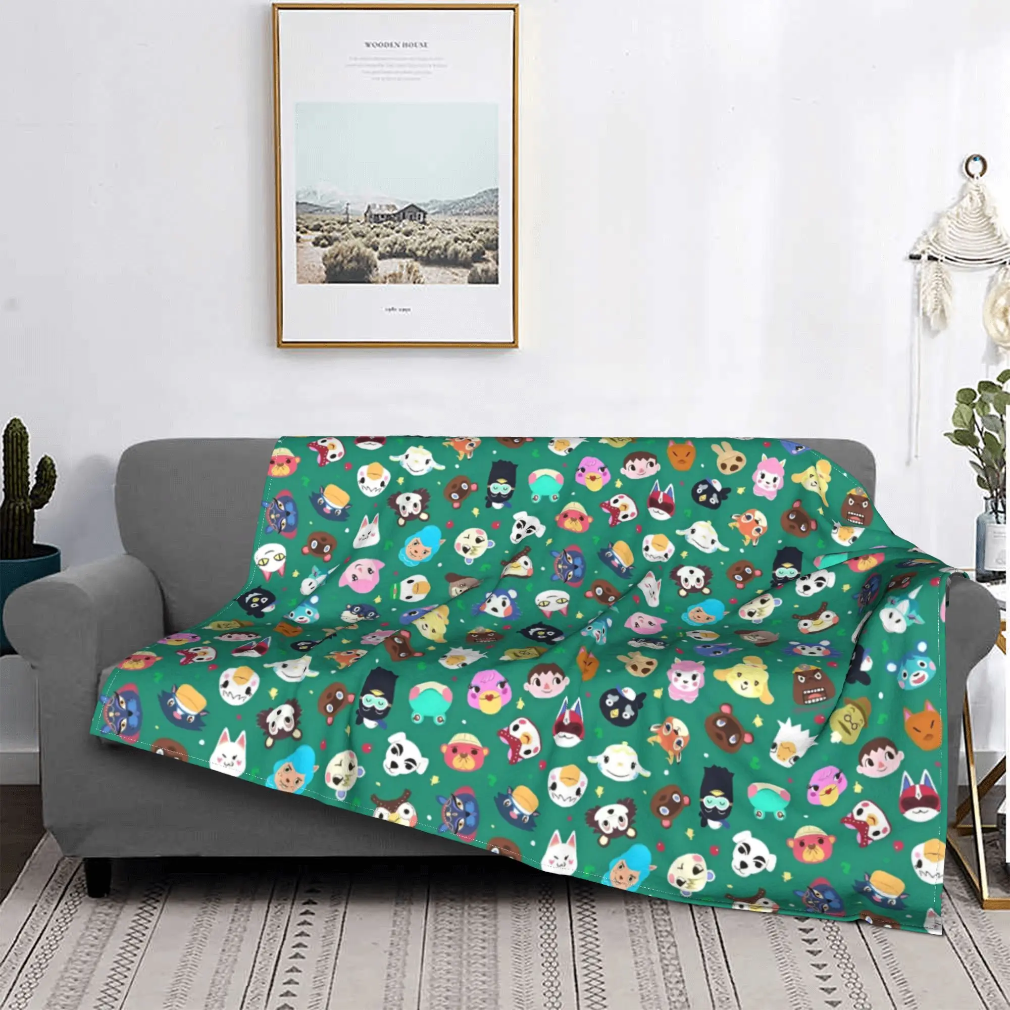 Funny Animals Game Crossing Blanket Velvet Cartoon New Horizons Ultra-Soft Throw Blanket for Outdoor Travel Bedspread