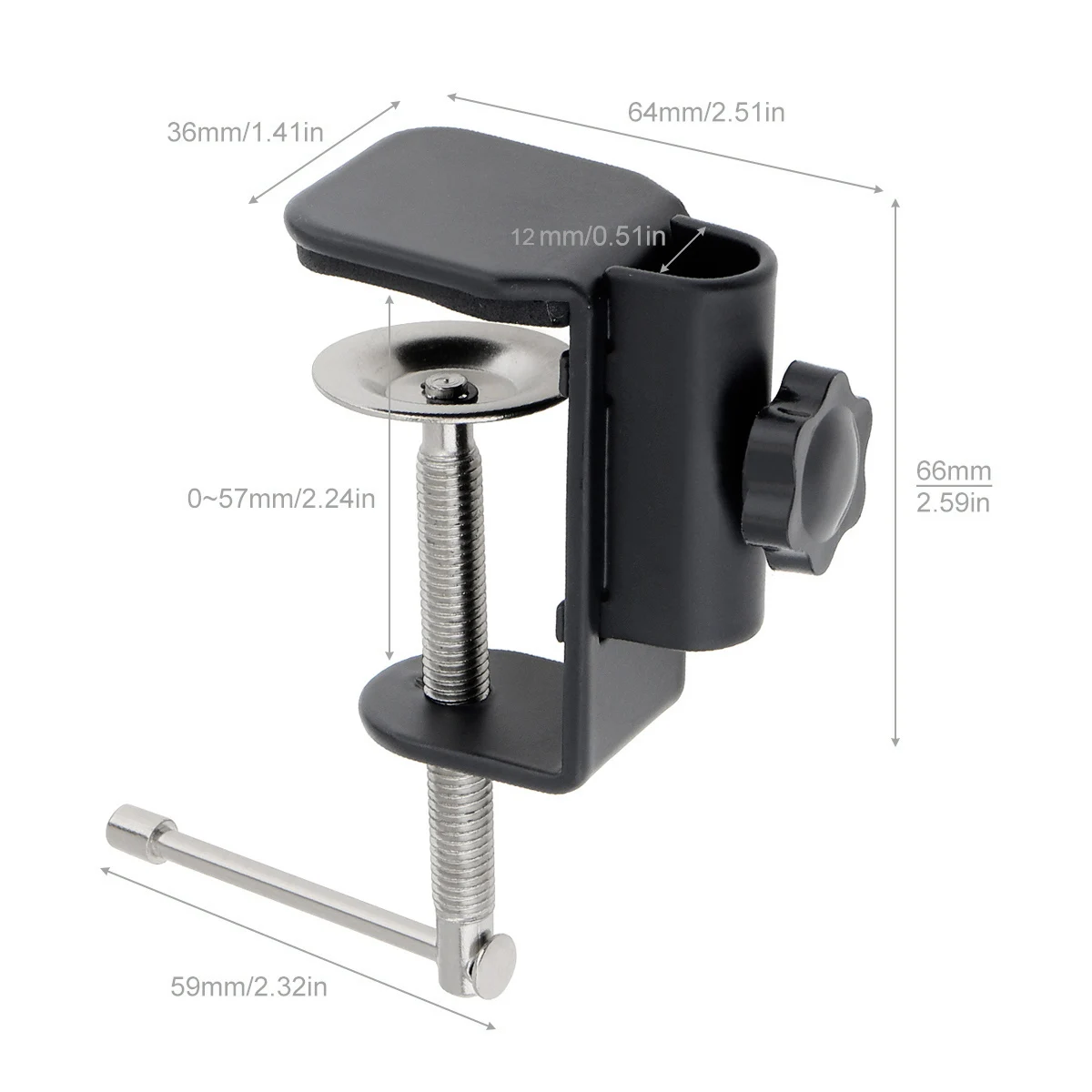 Morsetto A C Per Scrivania In Metallo Nero – Regolabile Fino A 5,8cm, Foro 12mm Per Microfono, Lampada, Monitor