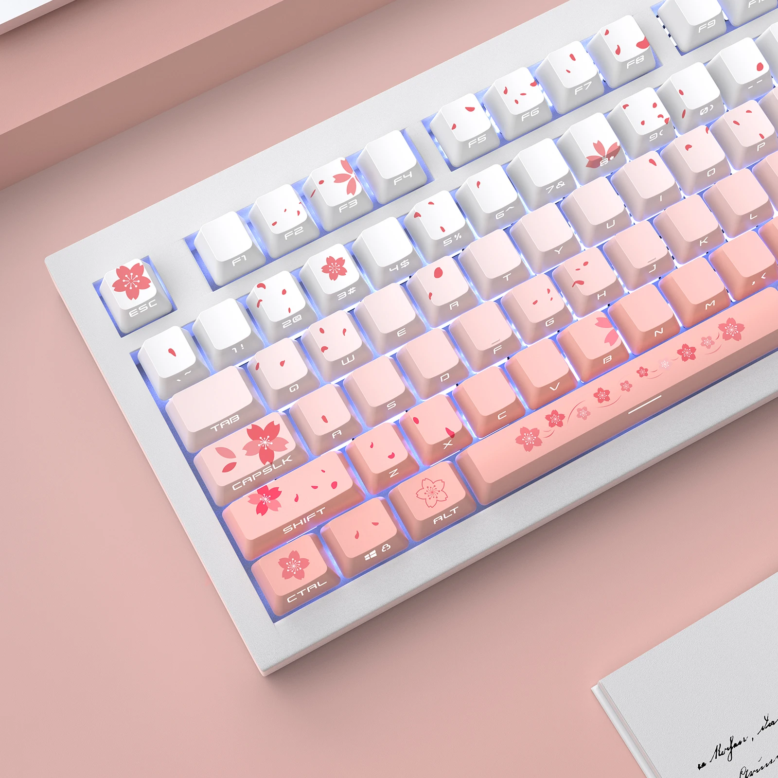Double Shot Pbt Keycaps Retroiluminação Lateral para Teclado Mecânico de Interruptor mx Sakura Custom Keycap Conjunto 134 Teclas - Imagem 3