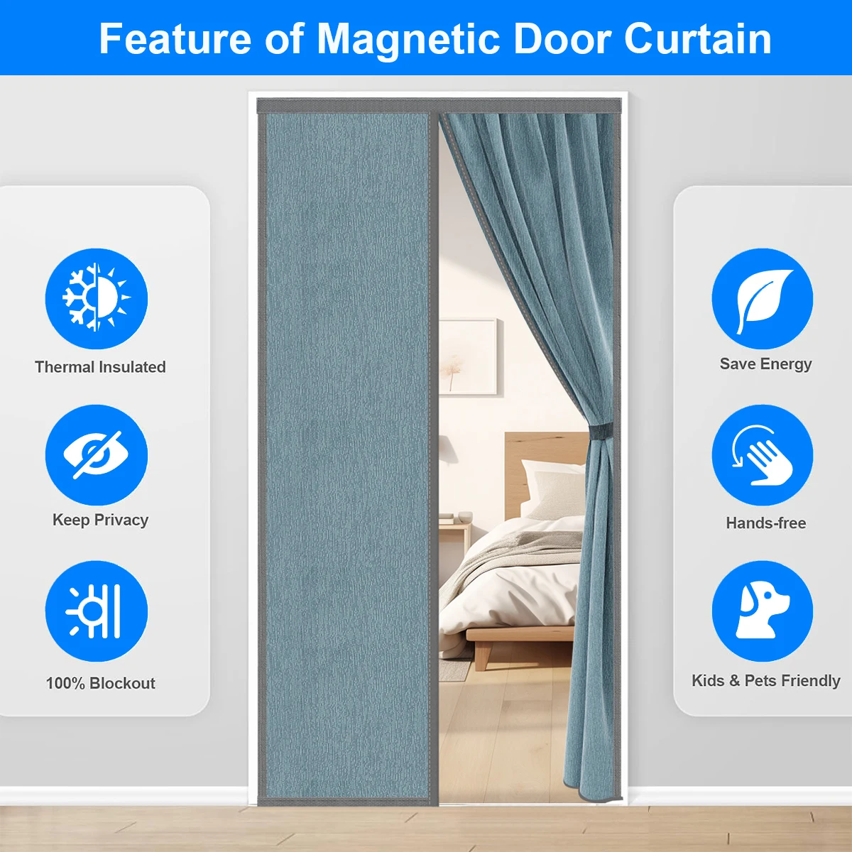 Magnetic Heat Insulating Auto Close Privacy Door Curtain Window Insulation Kit blackout curtains