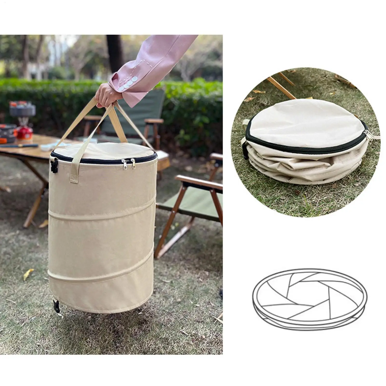 Camping Trash Can Pop-up Circular Storage Pail Canvas Foldable Recycling Bin Outdoor Garbage Garden Yard Garbage Bag