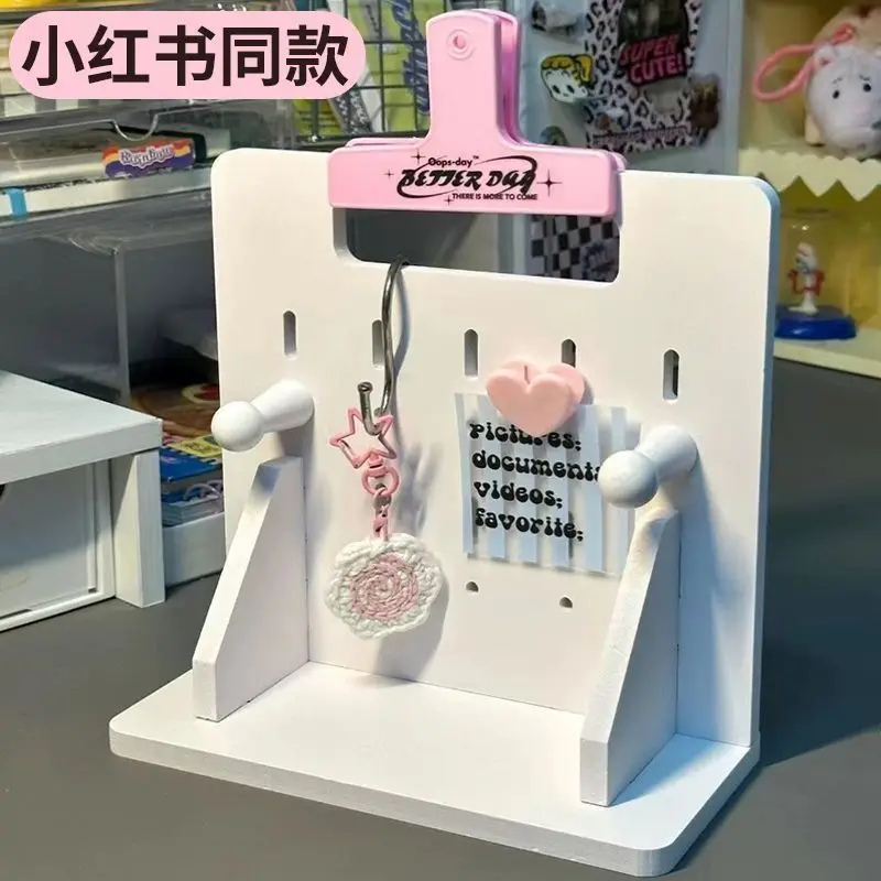 Organizer da scrivania in stile Ins, mensola da scrivania, pannello forato, organizer per oggetti vari, espositore per bambole da scrivania per dormitorio studentesco, decorazioni per la casa - immagine 5