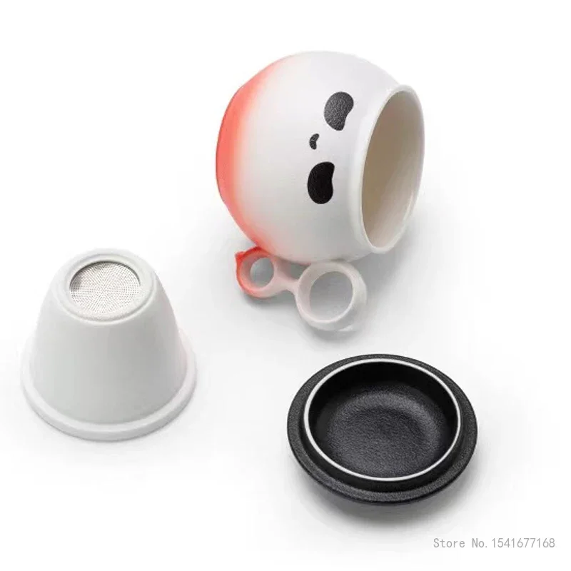 Chinese Style Creative High-end Cartoon Handle with lid Mug, Ceramic Home Office Supplies Tea Water Separation Cup Gift Box, 1Pc