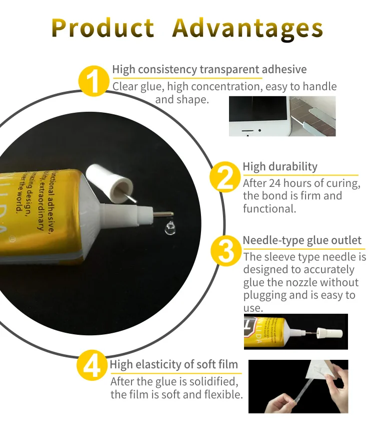 Contact Glue Zhanlida t8000 Clear Contact Glue for Phone Electronic Components Jewelry DIY Plastic Glass with Precision Applicator Tip