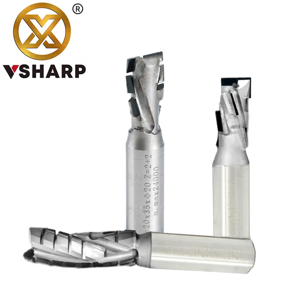 Vsharp 다이아몬드 나선형 밀링 커터 PCD 옥수수 엔드 밀 조각 실리케이트 보드 용 슬롯 CNC 도구 Anti-Bite MDF 솔리드 우드