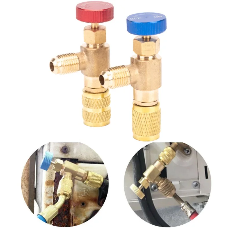 Air Conditioning Refrigerant Safety Valve R410A R22 1/4 " 5/16" Refrigeration Charging Safety Liquid Adapter Hand Tool Parts