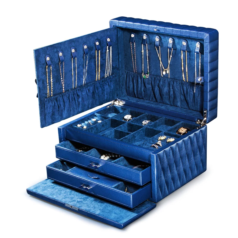 Genuine Leather Jewelry Box Storage Organizer Case Ring Luxury Multi Layer Jewelry Storage Box