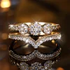 Royal Blue Green Rose Red Black Stone Snowflake Rings For Women Gold Color Metal Round Zircon Crown Wedding Bands Jewelry Gifts