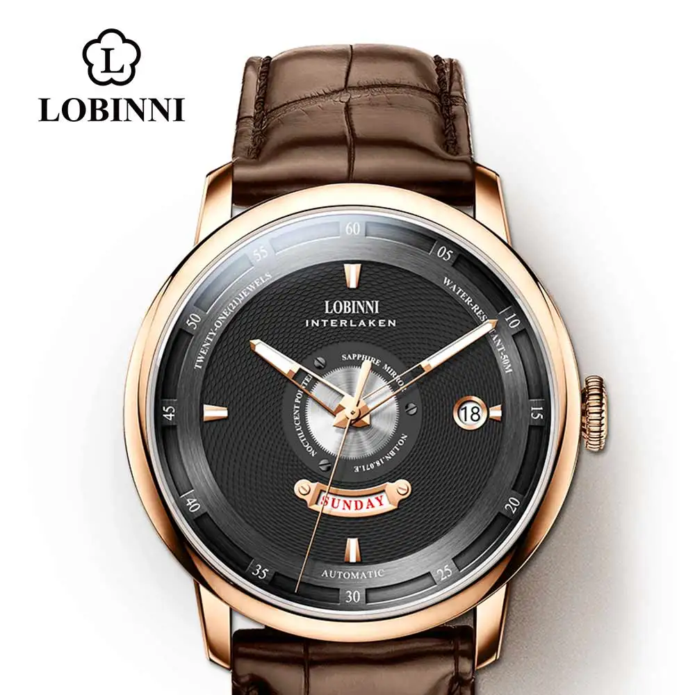 Orologio Uomo Automatico LOBINNI In Acciaio Inossidabile: Meccanico, Lusso, Calendario, Senza Batteria - 3