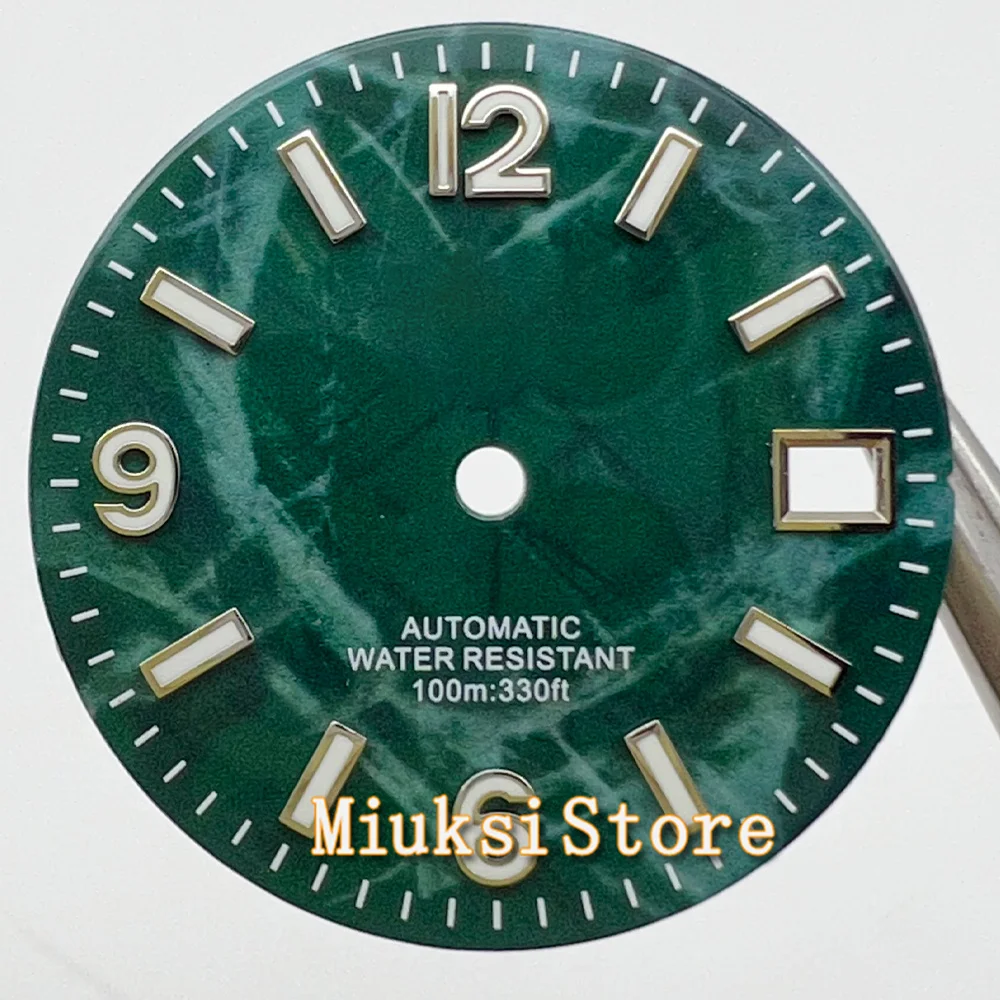 Luminous Green and Black Watch Dial with Blue Accents - 29mm
