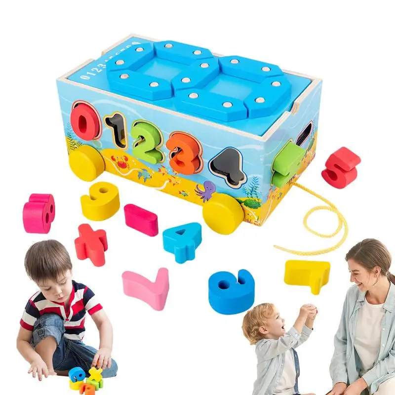 

Baby Block Match Learning Educational Wood Toy Geometry Digital Shape Intelligence Box Trailer Early Learn Cube Game For Kids