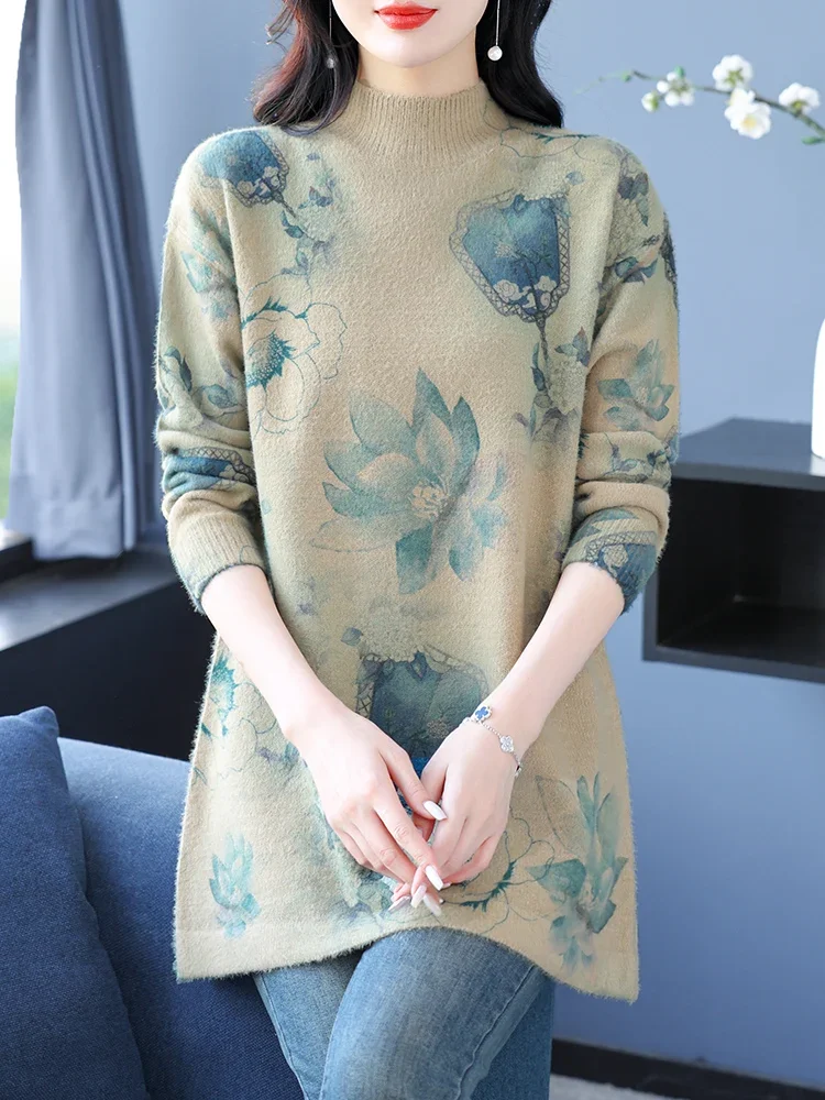 

Floral Print Women's Sweater Autumn Spring Women Clothing Pullover Tops Femme Casual Jumper Furry Sweater For Women