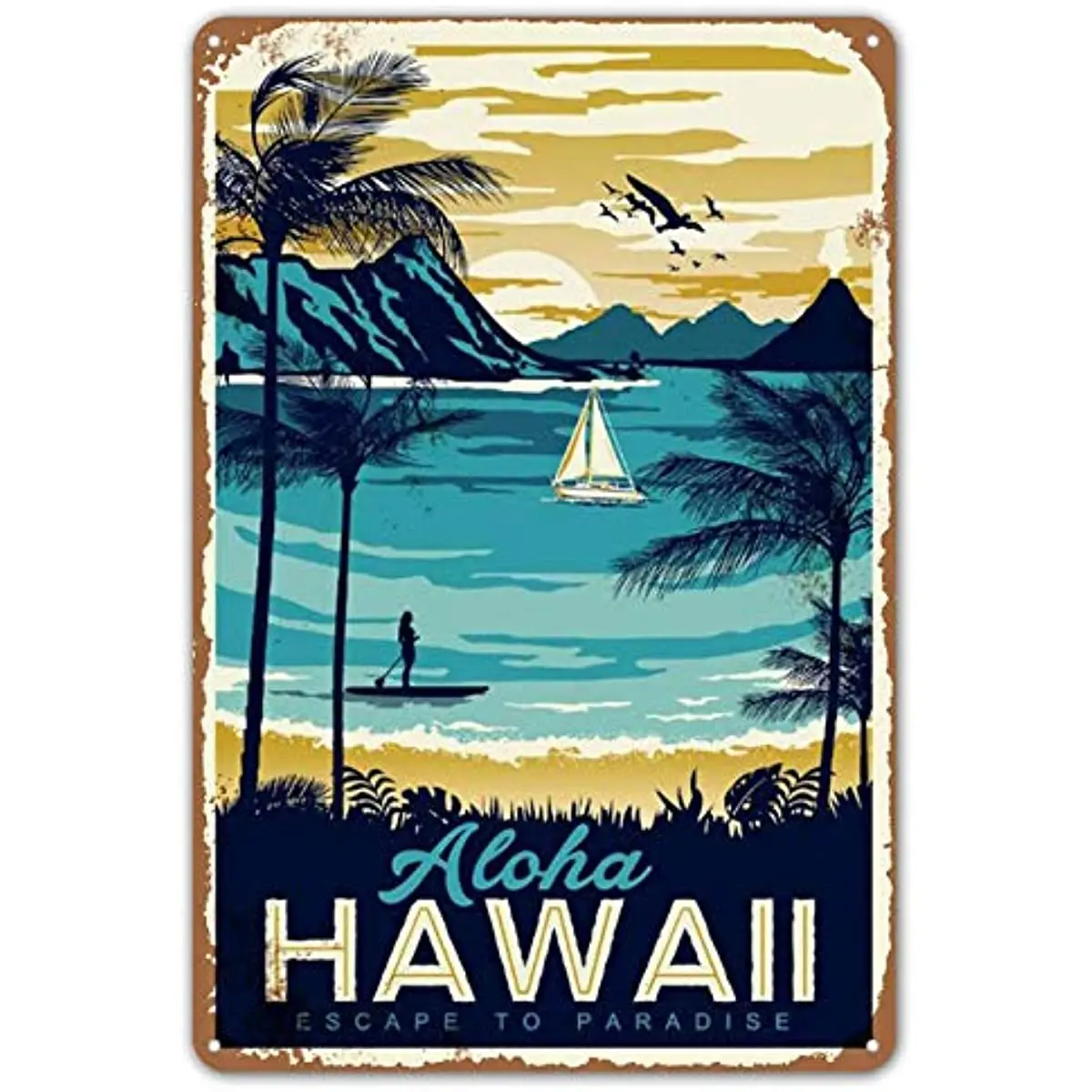 

Seaside Tin Sign Retro Style Aloha Hawaii Bar Room Metal Sign Home Wall Decor 8X12 Inches Vintage Home Decor Rectangle