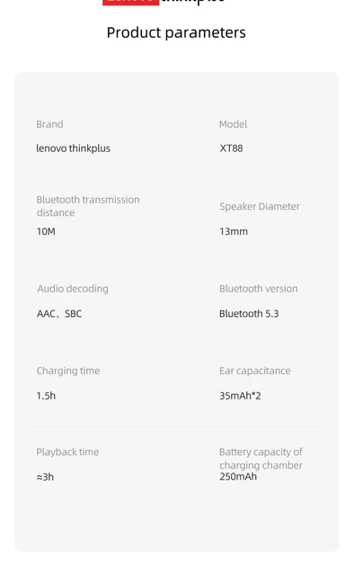 Lenovo-auriculares inalámbricos XT88 TWS, cascos con Bluetooth 5,3, estéreo  Dual, reducción de ruido, bajos, Control táctil, modo de espera largo,  originales, nuevos - AliExpress