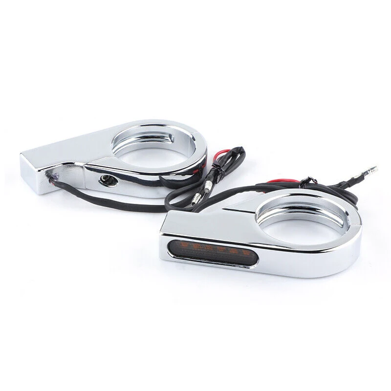 

1 Pair Chrome Motorcycle Front Fork Clamp LED Turn Signal Light Indicator Lamp Amber White DRL 39-41mm 12V Universal