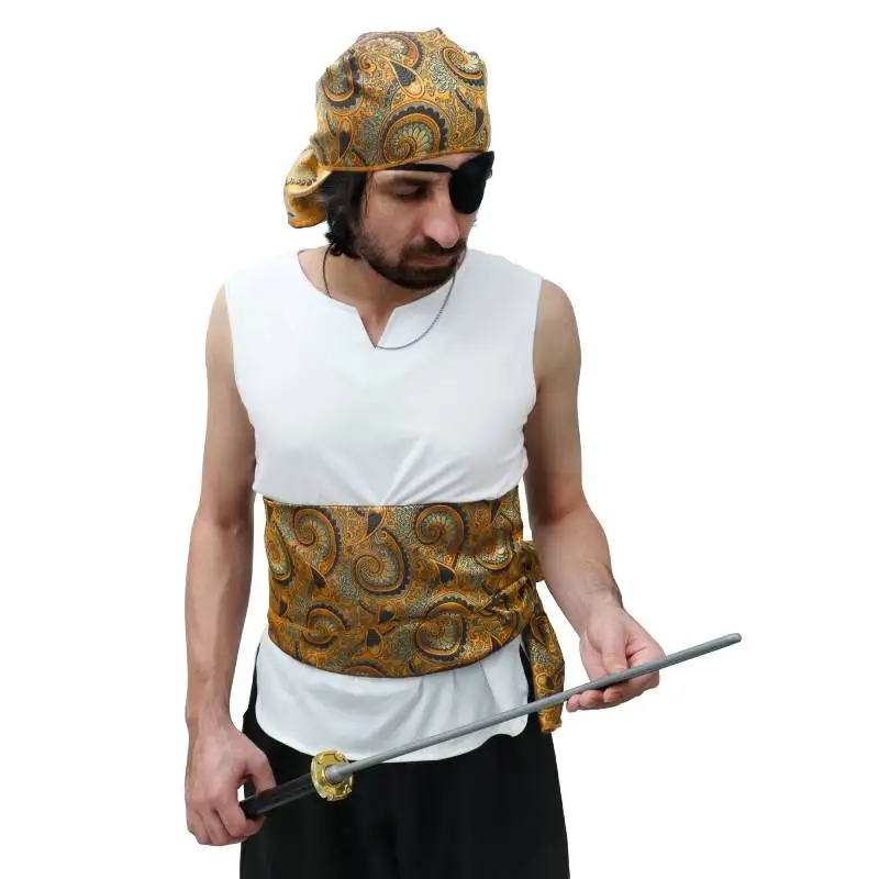

DAZCOS Pirate Sash and Head Scarf 2 PCS Linen Medieval Costume Waist Belt Headband Desert Prince Bandana