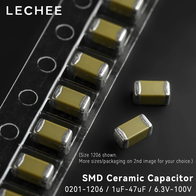 50pcs/lot SMD Ceramic Capacitors 0201 0402 0603 0805 1206 1uF 2.2uF 3.3uF 4.7uF 10uF 22uF 47uF 6.3V 10V 16V 25V 50V 100V X5R X7R