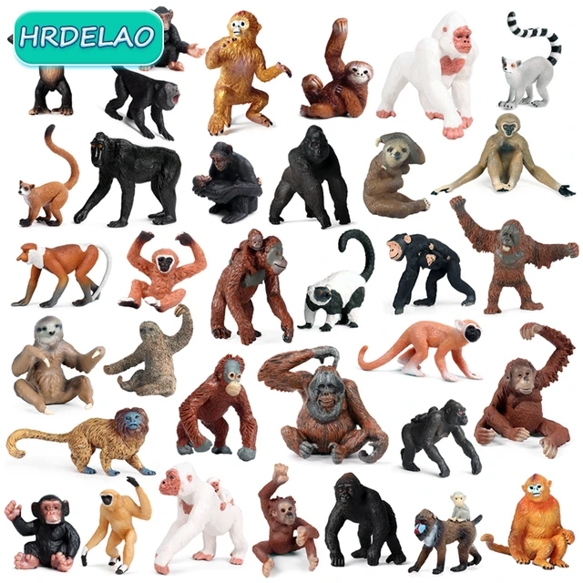 Realista Animais Selvagens Macacos Estatueta Simulação Gorila Macaco  Chimpanzé Modelo Ação Figuras Coleção Crianças Educação Brinquedo