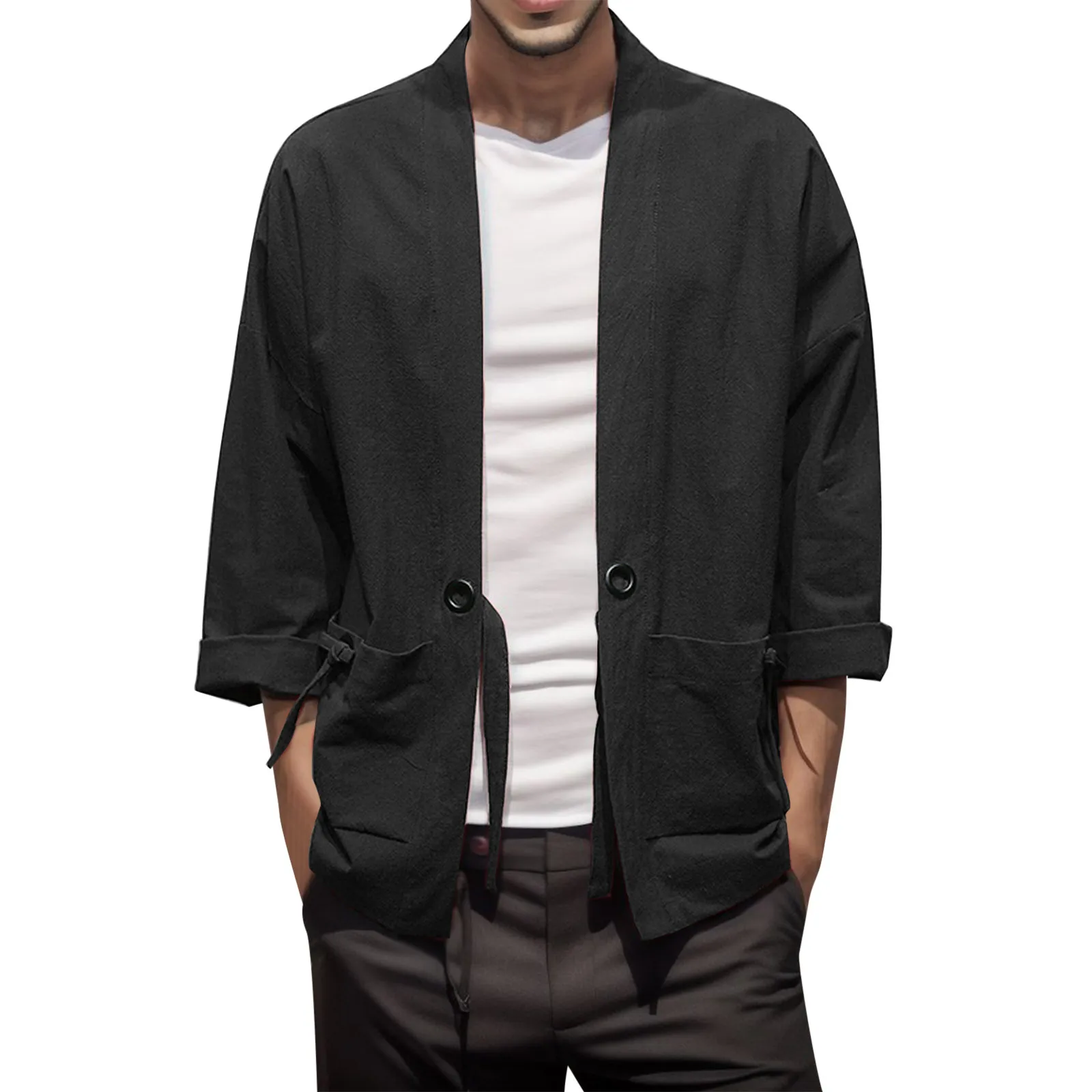 

Retro Shirts Mens National Styleloose Thin Cardigan Japanese Kimono Robe 7 Cropped Sleeve Coat Oversize Casual Daily Wear Tunic