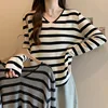 Plus Size V-Neck Striped Knitwear Long Sleeve Base Shirt Elegant Sweater Comfortable Casual Style for plus Size Women
