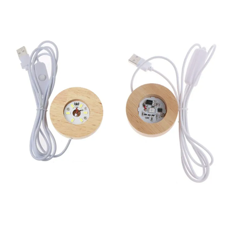 1/4PCS Wood Light Base USB Plug in 6/8Cm LED Night Lamp Colorful Art Ornament Crystal Glass LED Light for Epoxy Resin Base