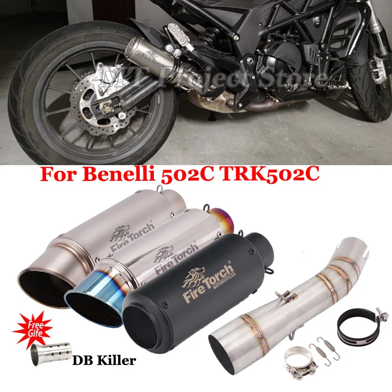 

Motorcycle GP Exhaust Slip On For Benelli 502C TRK502C Moto System Escape Modify Link Pipe Carbon Fiber Muffler DB Killer
