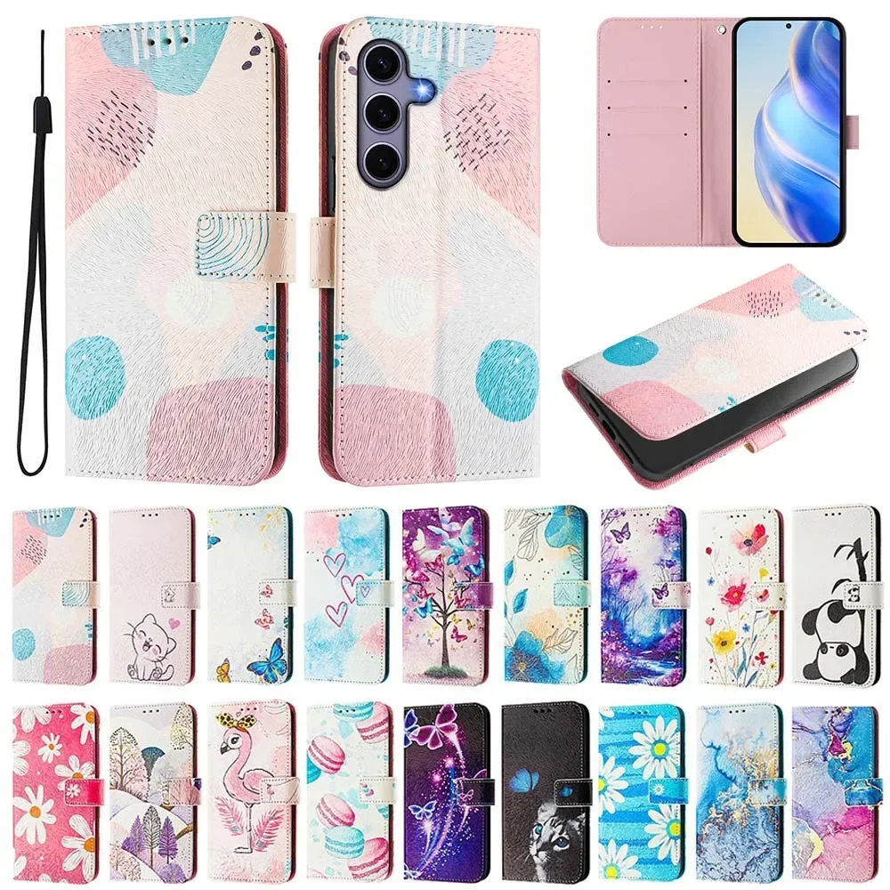 Leather Flip Wallet Case with Card Slot and Cartoon Design – Premium Painted Back Cover