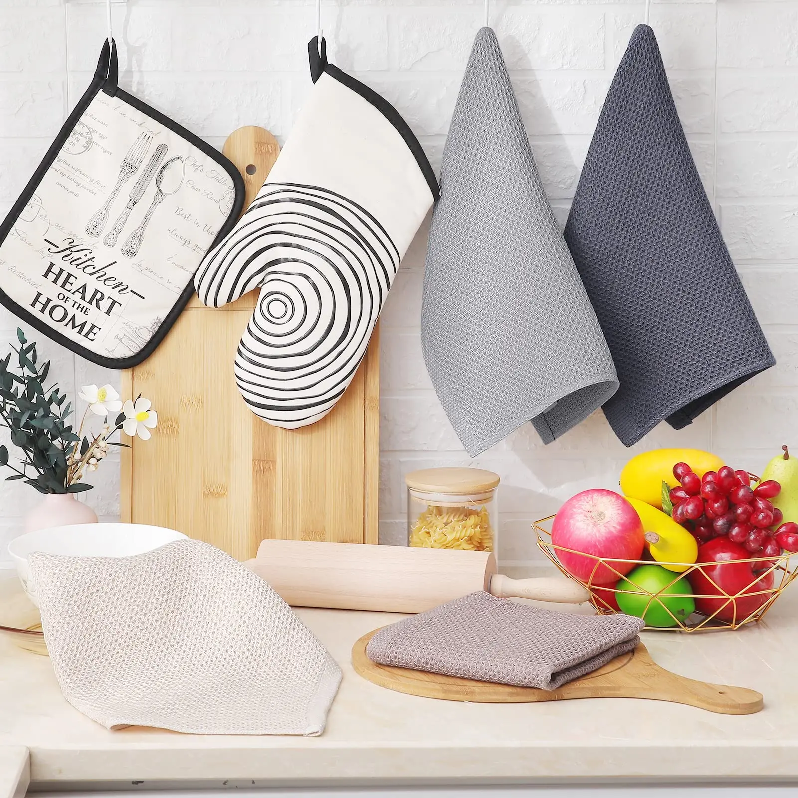 Moosfor Strofinacci 100% cotone, set da 6 pezzi, 30 x 30 cm, morbidi strofinacci da cucina, assorbenti, spessi e di alta qualità, colore: bianco