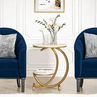 Table d'appoint, table d'appoint en faux marbre avec étagère de rangement à 2 niveaux, table d'appoint carrée moderne pour salon, chambre à coucher 5