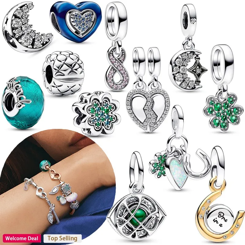 

2023 New Shining Star Moon Love Heart Four Leaf Grass Women's Logo Beads for Original Women's Bracelet DIY Charm Pendant