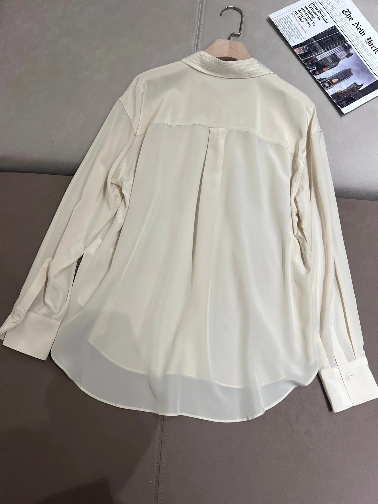 

Long-Sleeved Apricot Silk Shirt for Women, Casual Top, Mulberry Silk, Female Early Spring, 2022