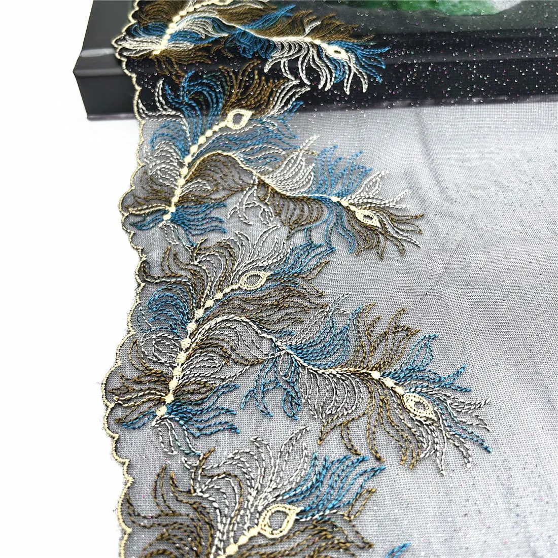 3y/lot Width7 7/8 inch (20cm) Black Shimmer Foil Embroidery Lace Trim Skirt Hem Clothes Sewing Material DIY Apparel Dress Fabric 2