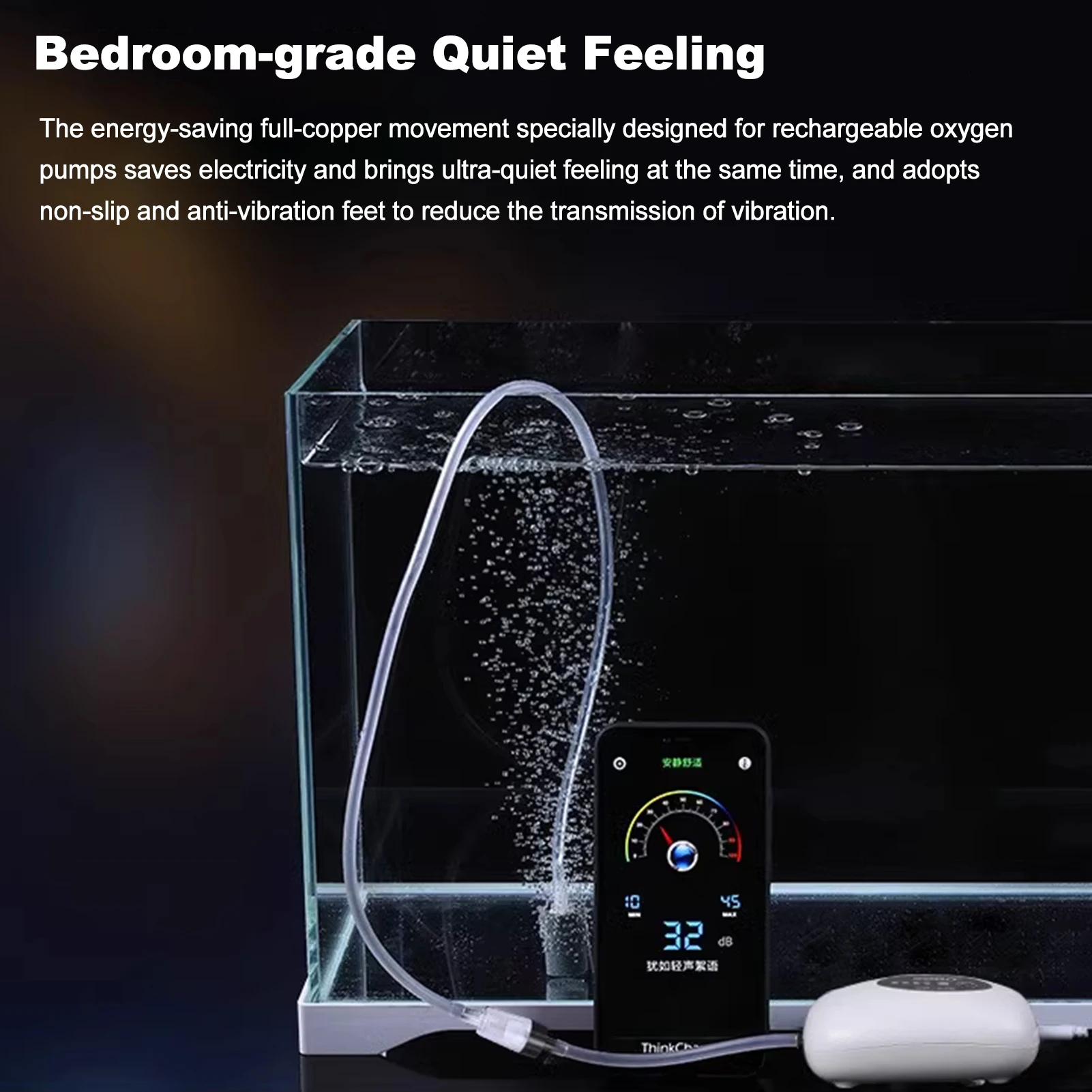 USB Rechargeable Quiet Aquarium Oxygen Pump with Automatic Start-up for Indoor and Outdoor Use