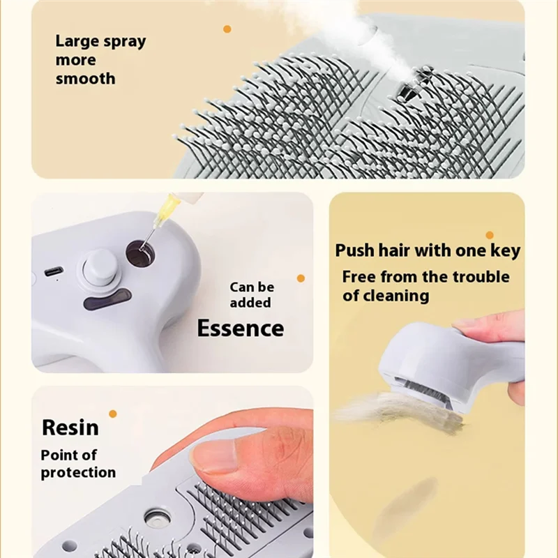 Rechargeable Pet Hair Comb Pet Atomizer Grooming Device Easy One-Button Hair Removal Forpet