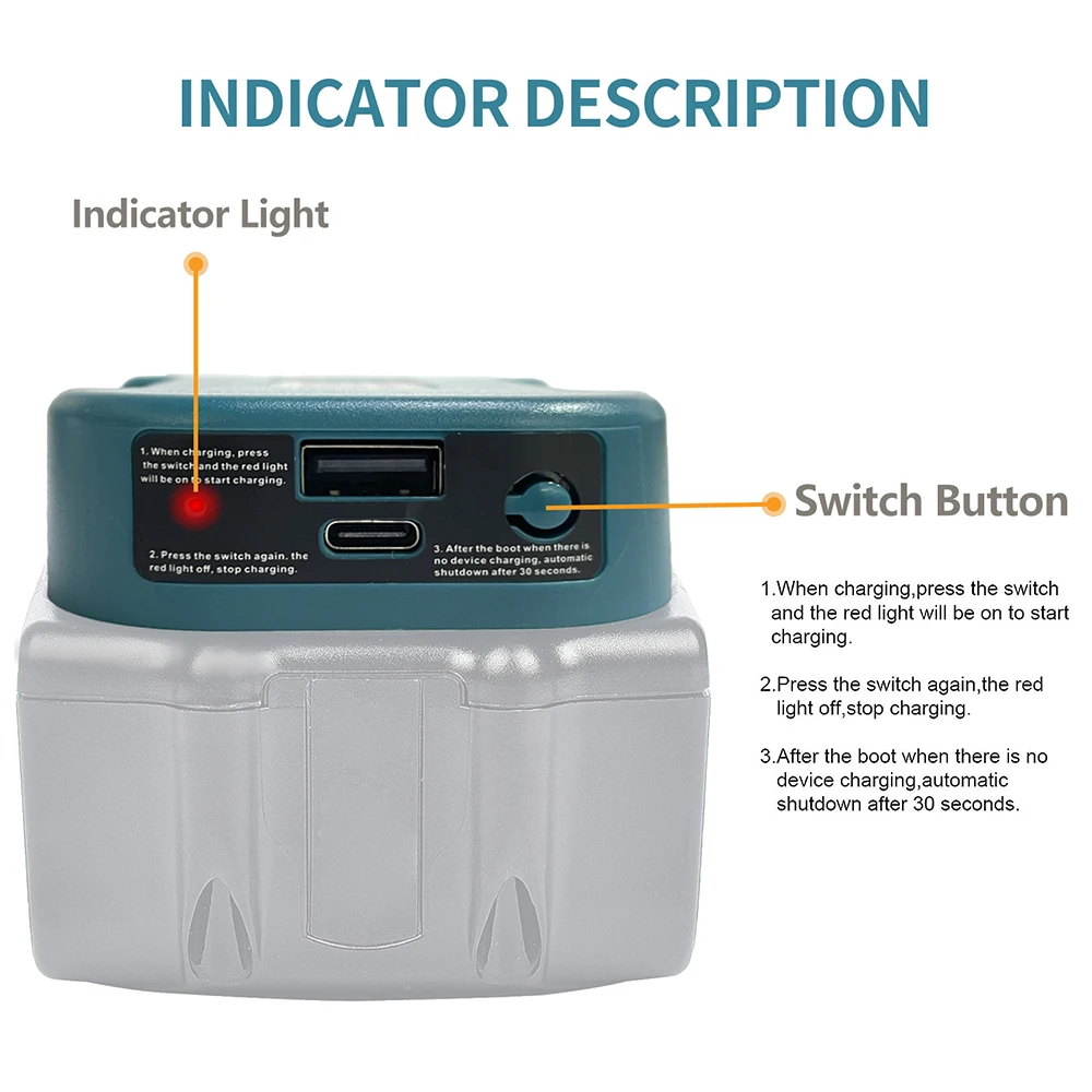USB C타입 배터리 거치대, 고속 충전 어댑터, Makita 18V, BL1840, BL1850, BL1860, 2 개