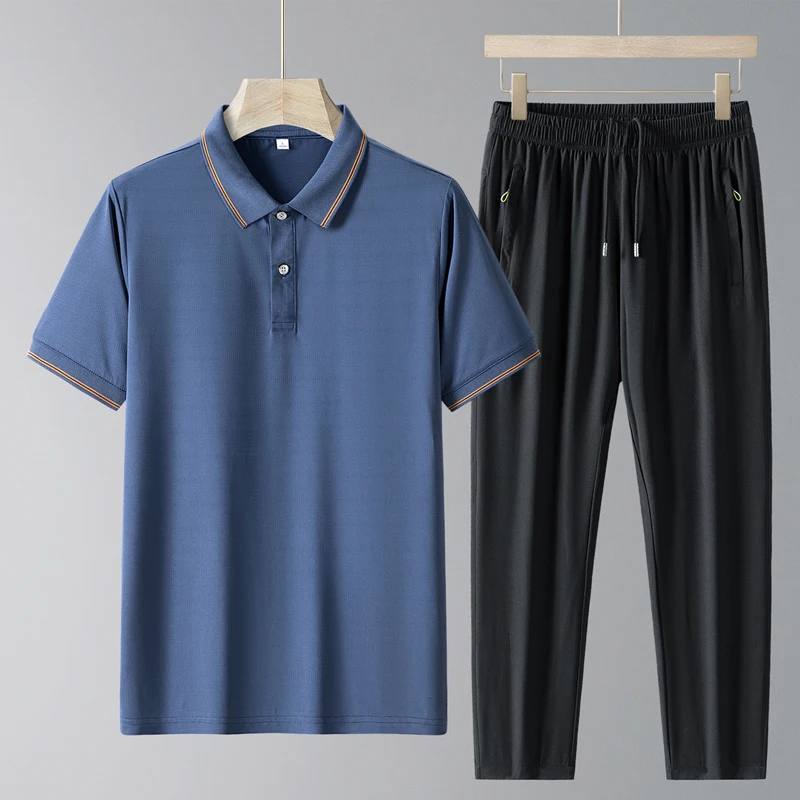 Fashion Lapel Button Zipper Pockets Spliced Folds Bandage Business Polo Sets Men 2024 Summer New Oversized All-match Casual Sets