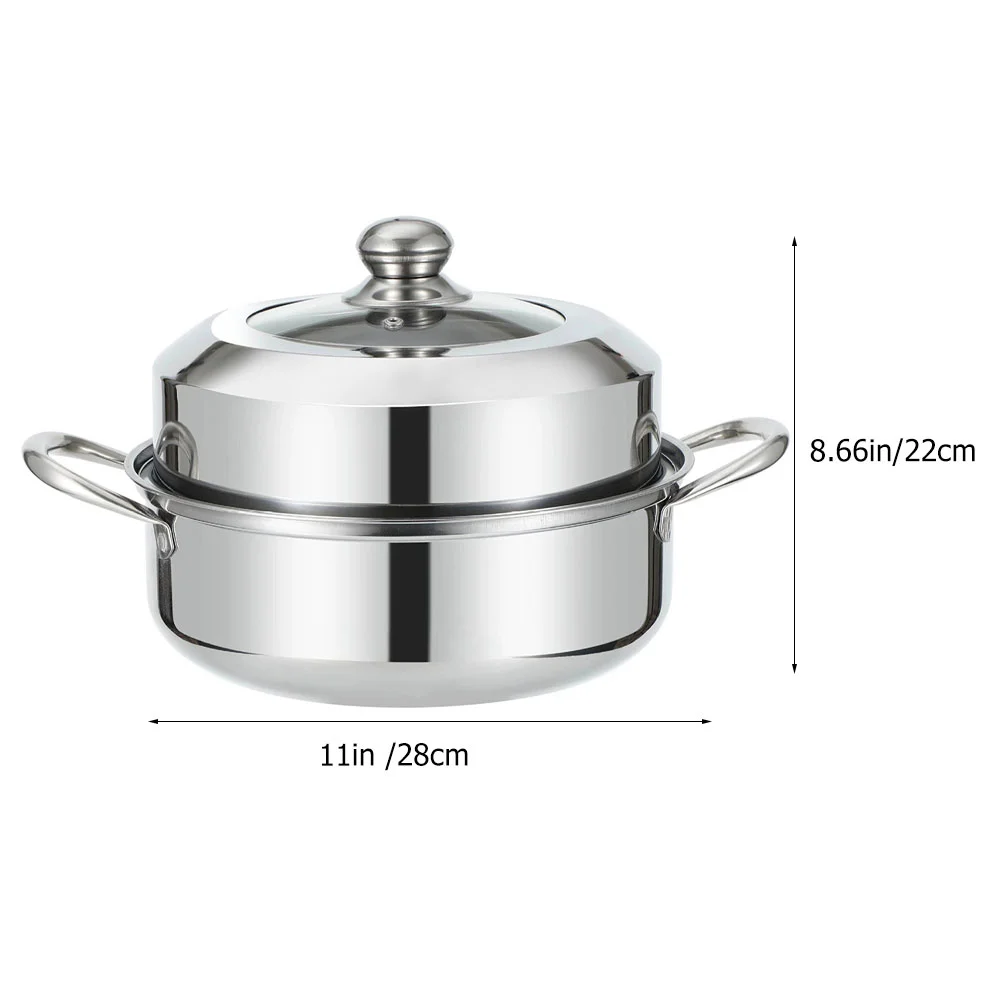 Hotpot Double Layer Soup Steamer Reusable for Food Household Steaming Cookware Silver Stainless Steel Stockpot