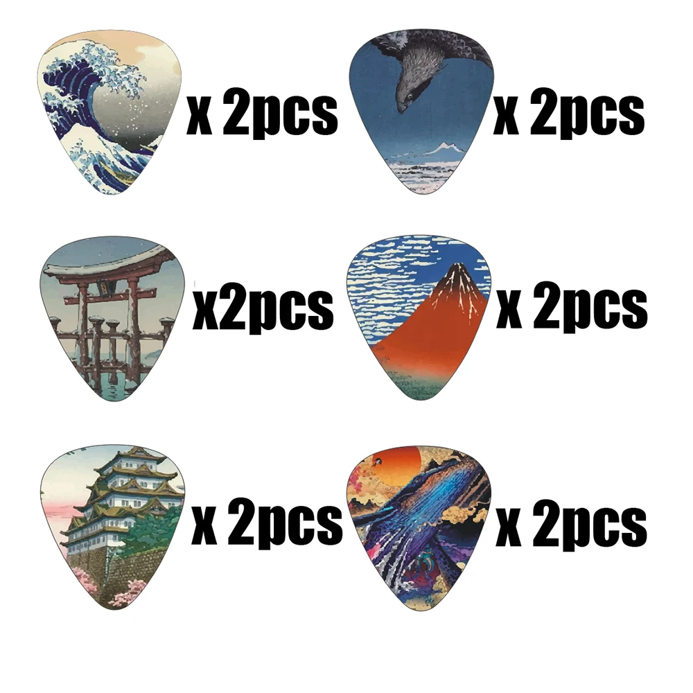 12pcs/set Guitar Picks Japanese Culture Style Theme Painting Shrapnel for Bass Ukulele