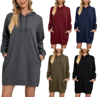 

Autumn and Winter 2023 New Medium Long Hooded Lace Up Long Sleeved Sweater for Women Female Fashion Long Tops Lady