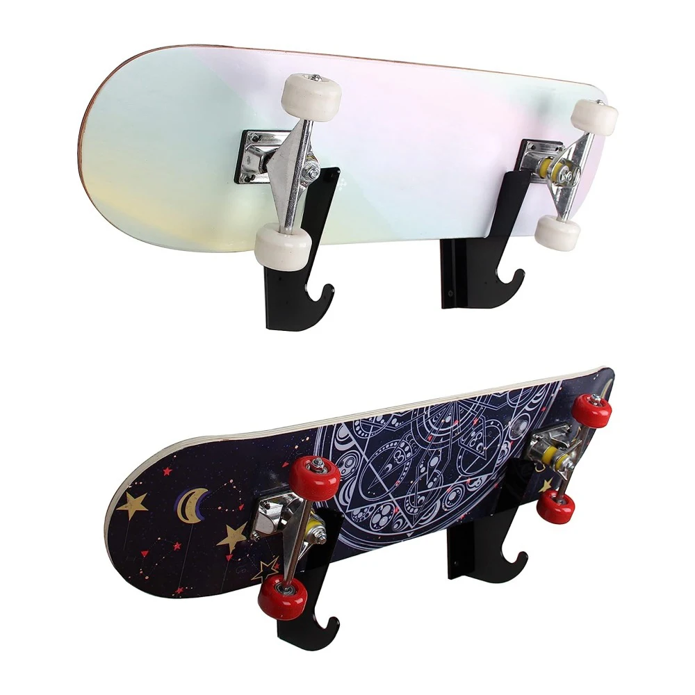 Horizontal Wall-montado Skate Rack, armazenamento Hanger, ganchos Hanger, Deck Display, 2pcs