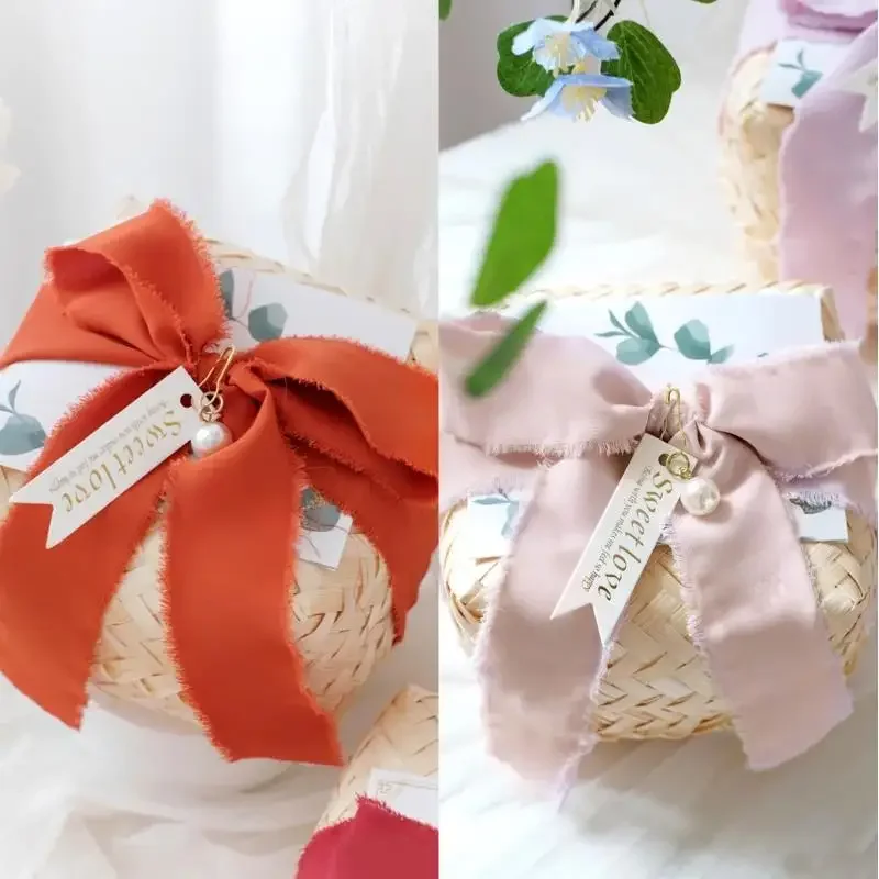 5M * 4cm handgemachte ausgefranste Kanten Satin Chiffon Seidenband für Hochzeitseinladung Verpackung Blumensträuße Geburtstag Party Dekorationen Geschenke – Detail 8