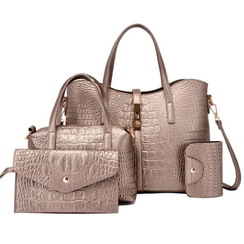 

JBTP New 4PCS Handbags Woman Crocodile Printed PU Leather Plain Handbag Set Of 4 Lady Fashion Large Capcity Useful Crossbody Bag