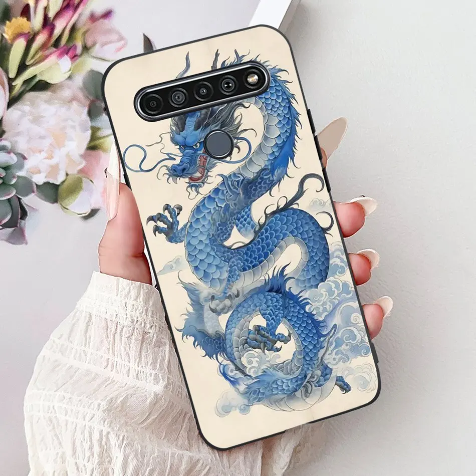 Elegant Floral Cat Printed Black Silicone Phone Case