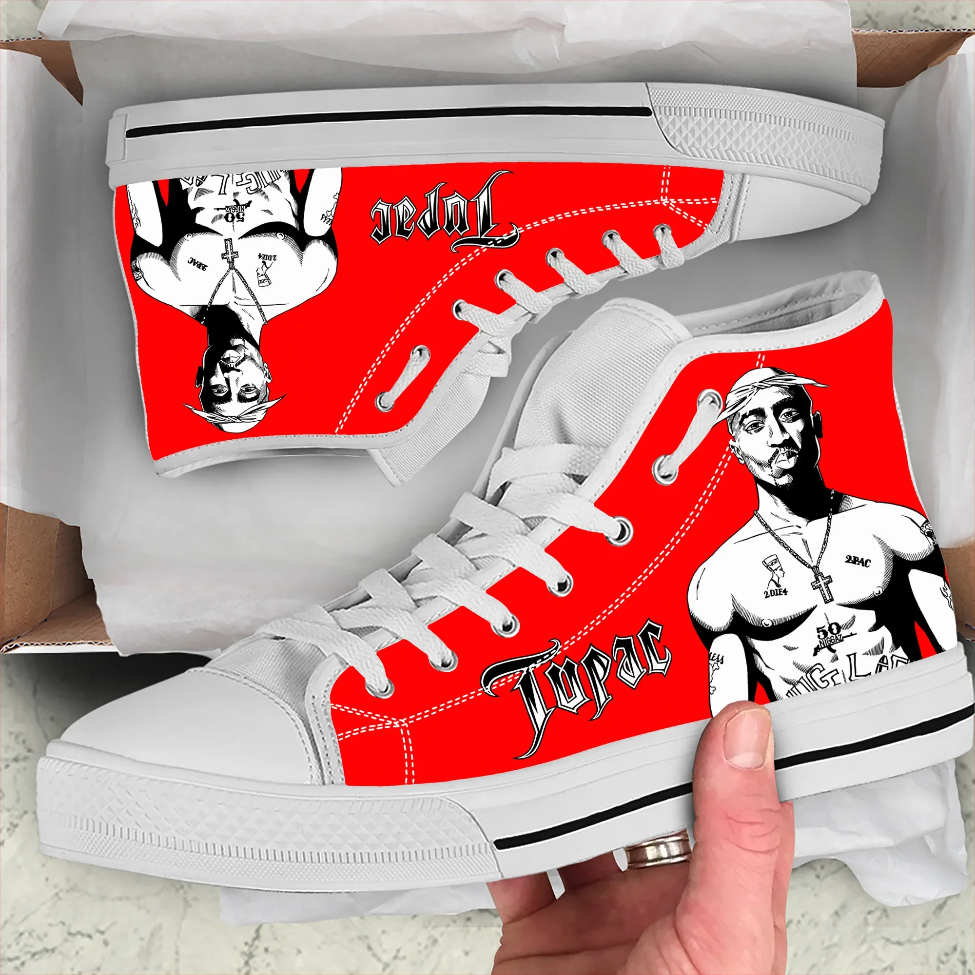Hot Rap 2pac Tupac All Mens Womens Teenager High Quality High Top Classic Canvas Shoes Casual Couple Shoes Fashion Custom Shoe