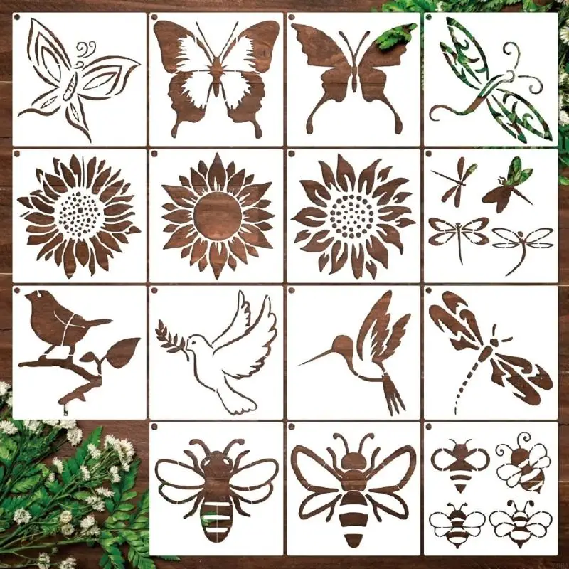 15pcs 나비와 꿀벌 회화 템플릿 공예를위한 나무 사인 벽 예술