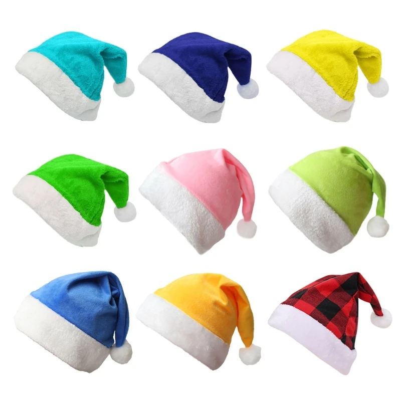 9 Colors Adults Kids Christmas Plush Hat Home Decoration Role-play Santa Claus Accessories Festival Party Headgear for Men Women