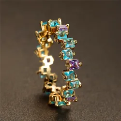 Elegant Light Purple Zircon Stone Ring in Gold Tone - 8 (Water Blue Purple)