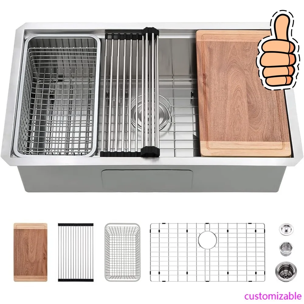 NEW-27 Inch Undermount Kitchen Sink Workstation- 27x19 Inch Stainless Steel Undermount Sinks Workstation 16 Gauge Deep Single Bo